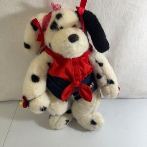 VTG 97 Build a Bear Workshop Dalmatian Plush Dog Red‎ Top Denim Shorts Red Bows